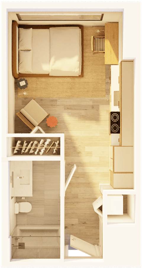 Floor plan for studio, 1 bath, 349 sqft